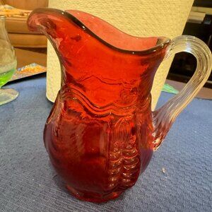 Fenton Vintage Glass Drapery Small Pitcher/Creamer, Cranberry Opalescent